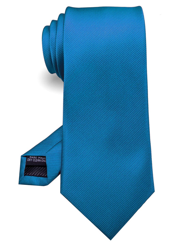 RBOCOTT Silk Peacock Blue Tie Business Wedding Formal Necktie for Men (Peacock Blue) - Image 1